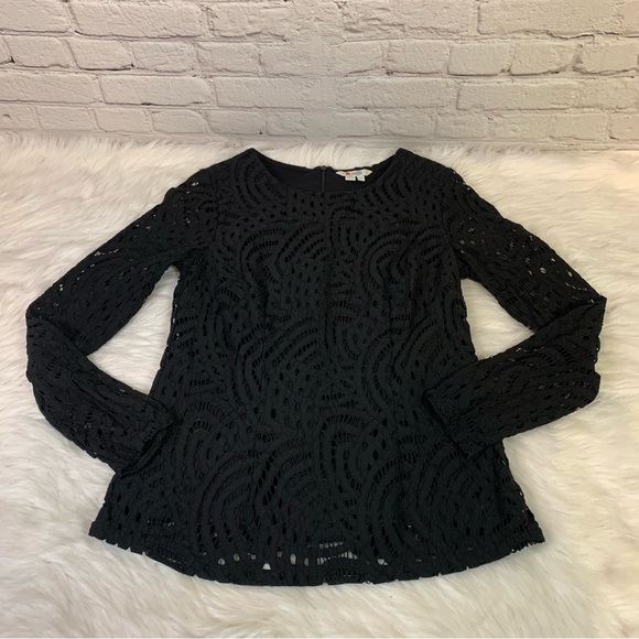 Boden Lace Overlay Black Top Size 4 - Picture 3 of 8